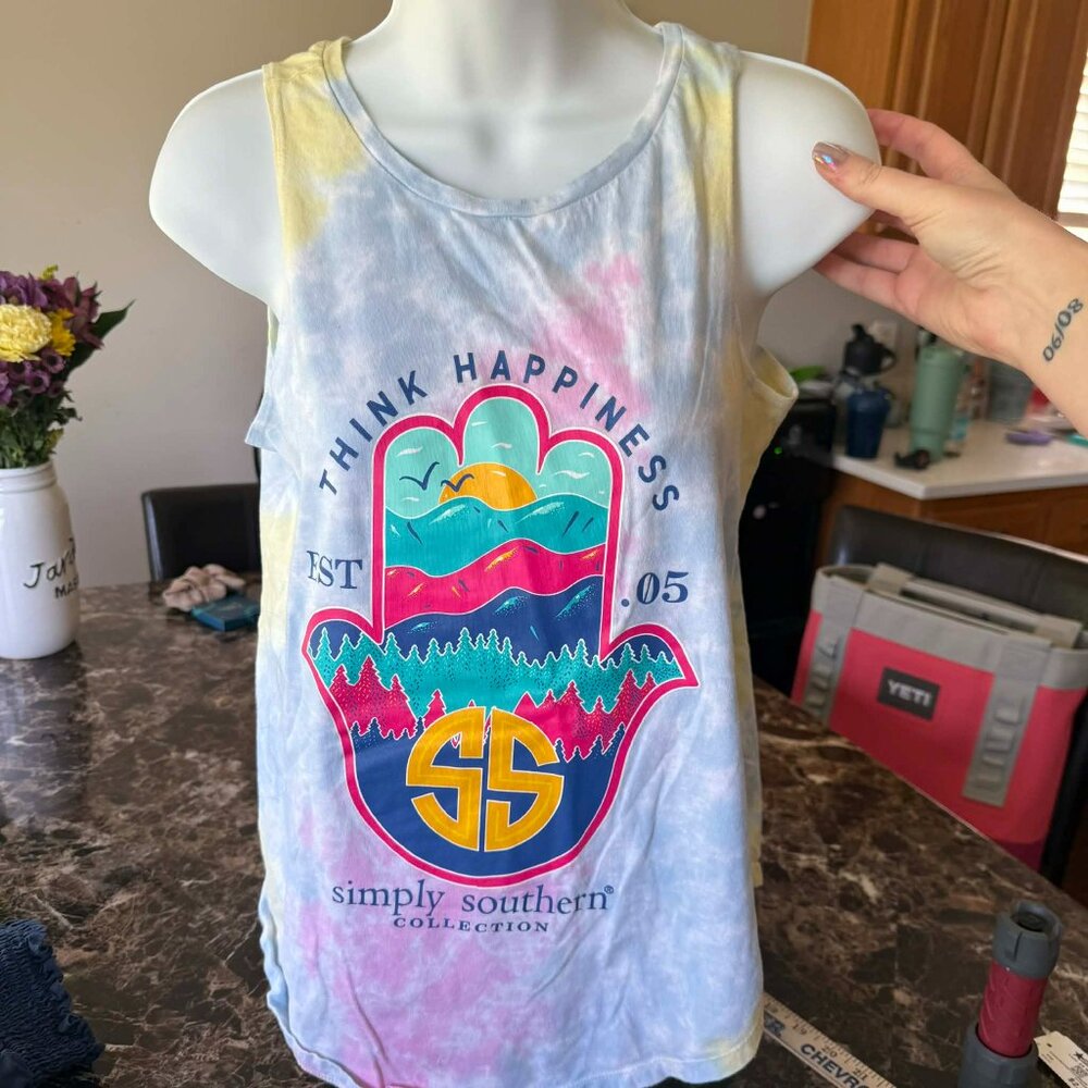 Simply Southern Tank Top Womens S Tie Dye Pastel Coastal Preppy Y2K 3260